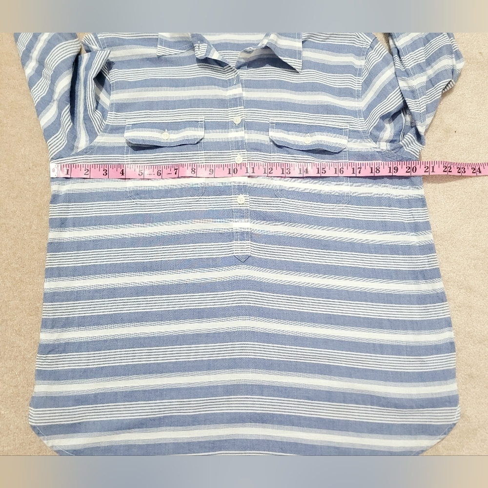 Chaps Chambray Tunic Shirt Womens Size Medium Striped 100% Cotton Button Top - Picture 8 of 11